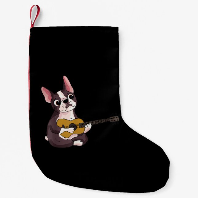 Spelar Guitar Guitarist Frenchie Bulldog Gift Liten Julstrumpa (Framsidan)