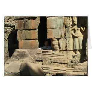 Spelar i ruinerna.. Ta Prohm, Kambodjakort Hälsningskort