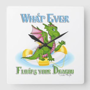 Spelar ingen roll Flyt Dragon Cute Fyrkantig Klocka