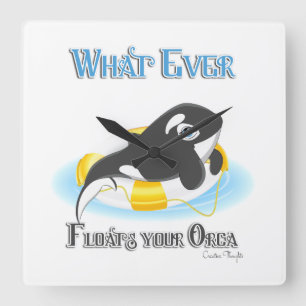 Spelar ingen roll Flyter din Orca Whale Fyrkantig Klocka