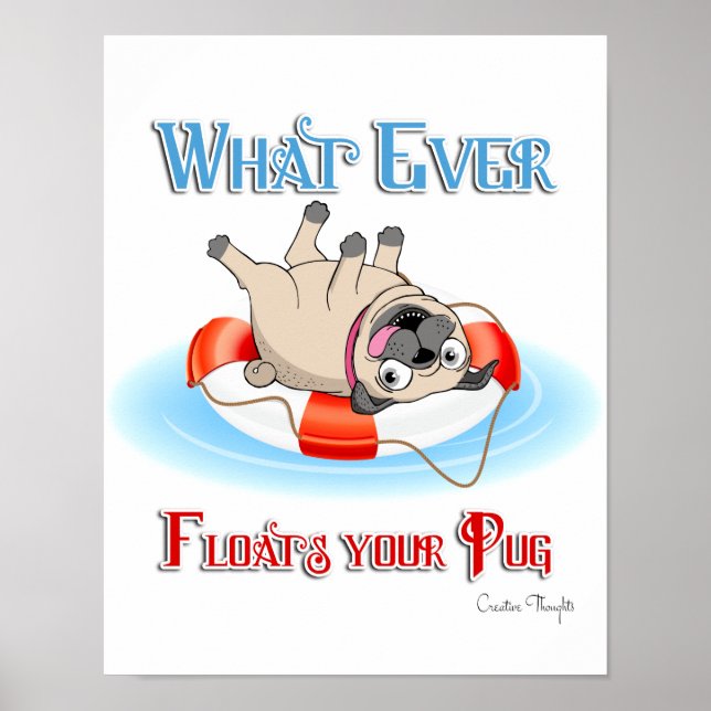Spelar ingen roll Flyter Pug Poster (Framsidan)