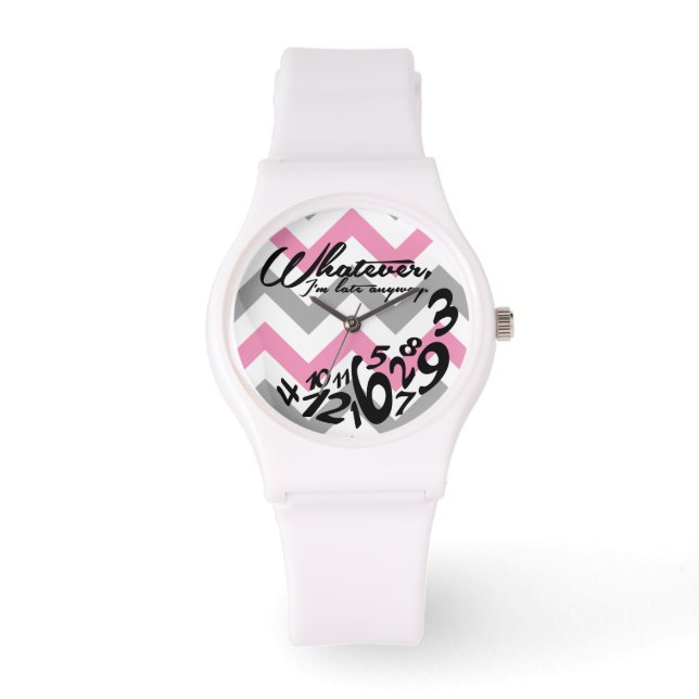 spelar ingen roll, jag är sen ändå - rosa och gråt armbandsur (Framsida)