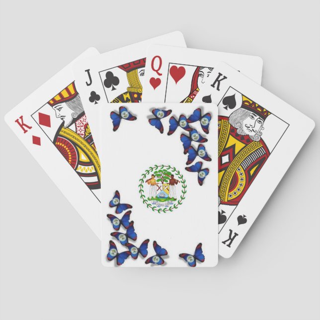 Spelar kort med Belize Flagga on Butterfly. Casinokort (Baksidan)