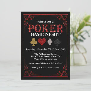 Spelar kortspel i natt på Black Poker Party Inbjudningar