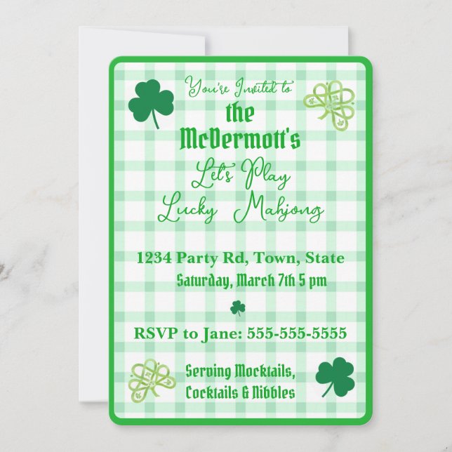 Spelar Lucky Mahjong Watercolor Shamrocks  Inbjudningar (Framsida)