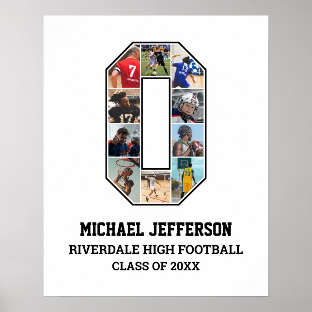 Spelar Nummer 0 Senior Sportlag Foto Collage Poster (Framsidan)
