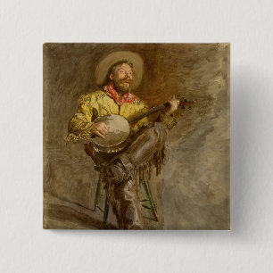 Spelar spansk cowboy med banjo som spelar trailsån knapp