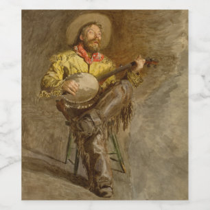Spelar spansk cowboy med banjo som spelar trailsån vinflaska etikett