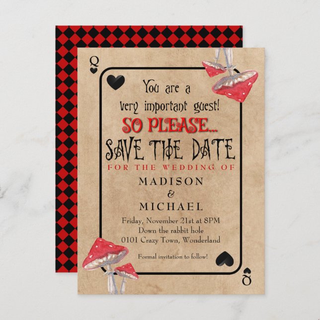 Spelar upp Crazy-svampar Spara datum Inbjudan Vykort (Fram/baksida)