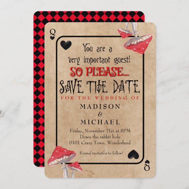 Spelar upp Crazy-svampar Spara datum Inbjudningar (Fram/baksida)