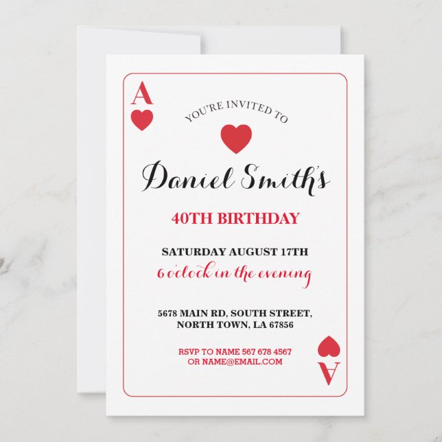 Spelar upp kort födelsedag Ace Vegas Inbjudan i al (Framsida)