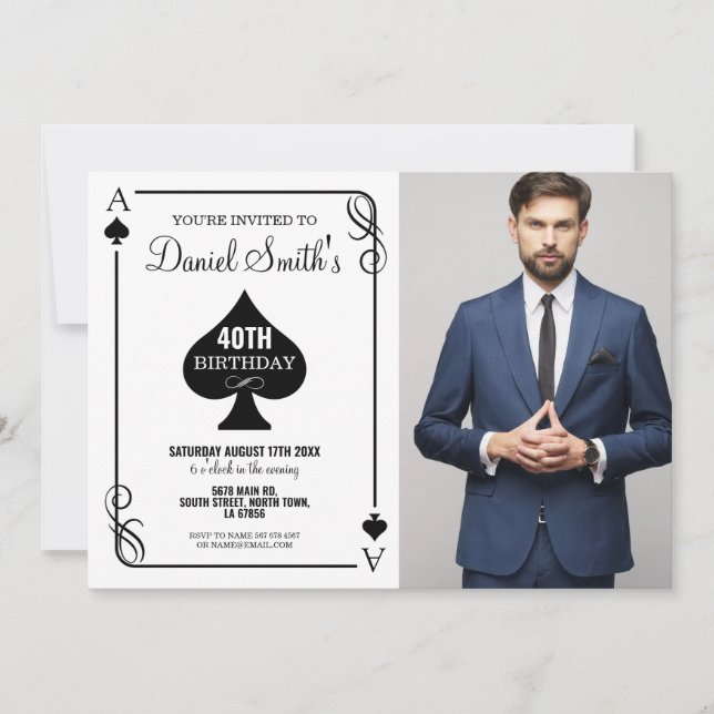 Spelar upp kortfödelsedag Ace Vegas Casino Photo Inbjudningar (Framsida)