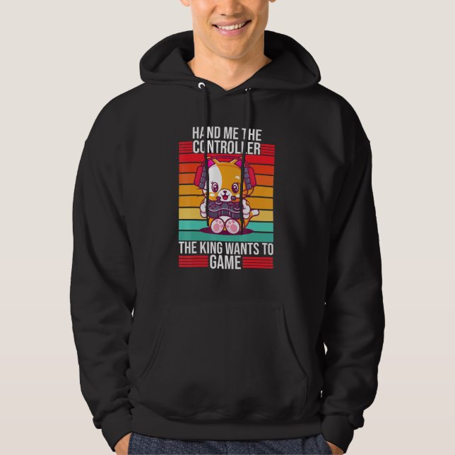 Spelar upp mig med styrenheten Kung PS5 konsolspel Hoodie (Framsida)