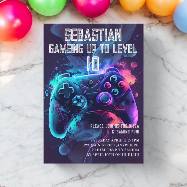 Spelar upp roligt födelsedag inbjudningar (gaming birthday invitation fully editable and downloadable if needed , modern simple leveling up )