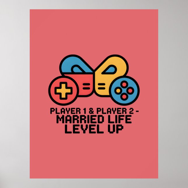 Spelare 1 & 2 Gifta Gamer Poster (Framsidan)