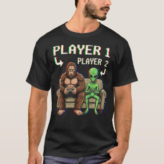 Spelare 1 Spelare 2 Bigfoot Alien TV-spel T Shirt