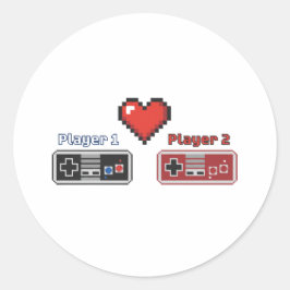 Spelare 1 Spelare 2 Gamerpar Pixelkonst 8-bit  Runt Klistermärke