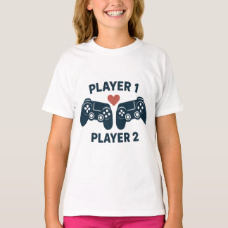 Spelare 1 Spelare 2 Par Gamer Klistermärke T Shirt