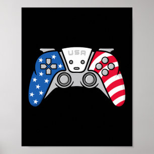 Spelare 4:e Juli Gamepad TV-spel Usa Amerikansk Poster