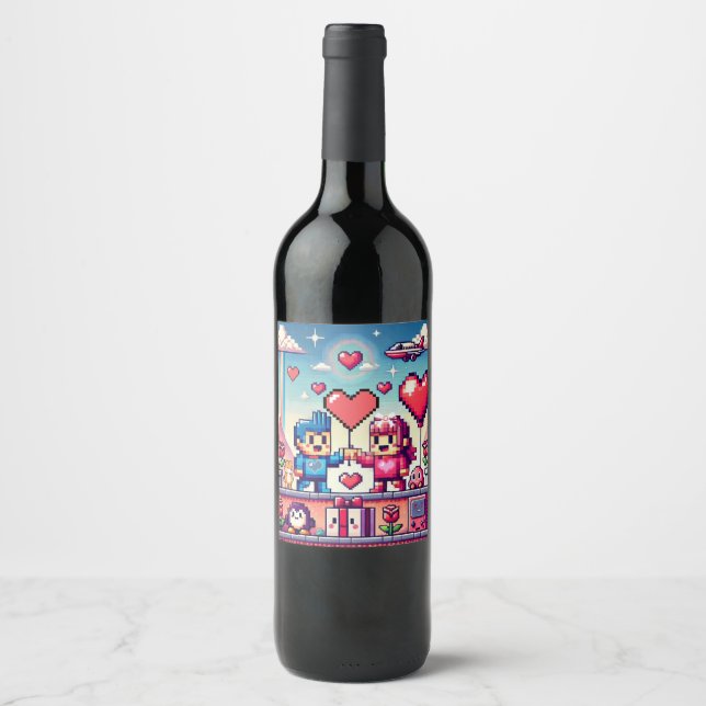 Spelare 8 bit Alla hjärtans dag  Vinflaska Etikett (Framsida)