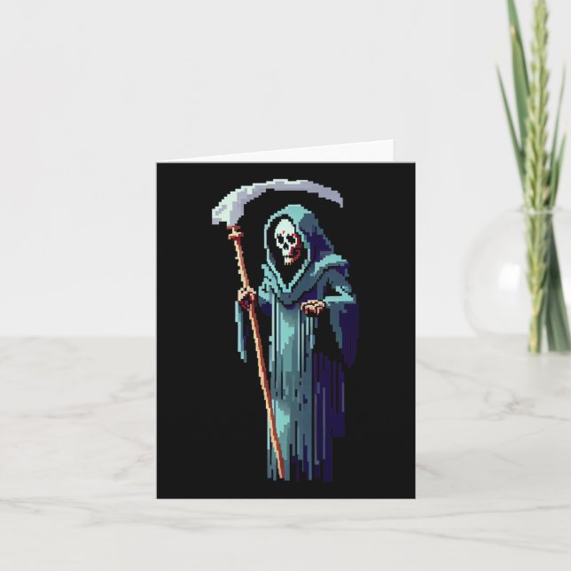 Spelare 8 Bit Pixel Art Videospel Grim Reaper Of D Kort (Framsida)