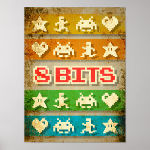 Spelare 8-bitars pixlar Arcade Poster