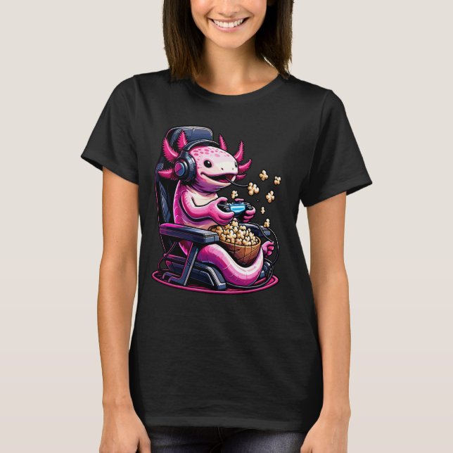 Spelare Axolotl Popcorn-spelstol Hörlurar T Shirt (Framsida)