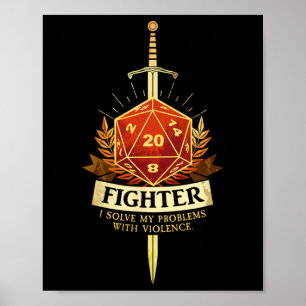 Spelare Cl Fighter Rpg Trpg Fantasy Gaming - Svart Poster