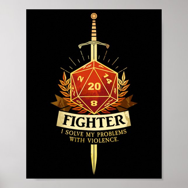 Spelare Cl Fighter Rpg Trpg Fantasy Gaming - Svart Poster (Framsidan)