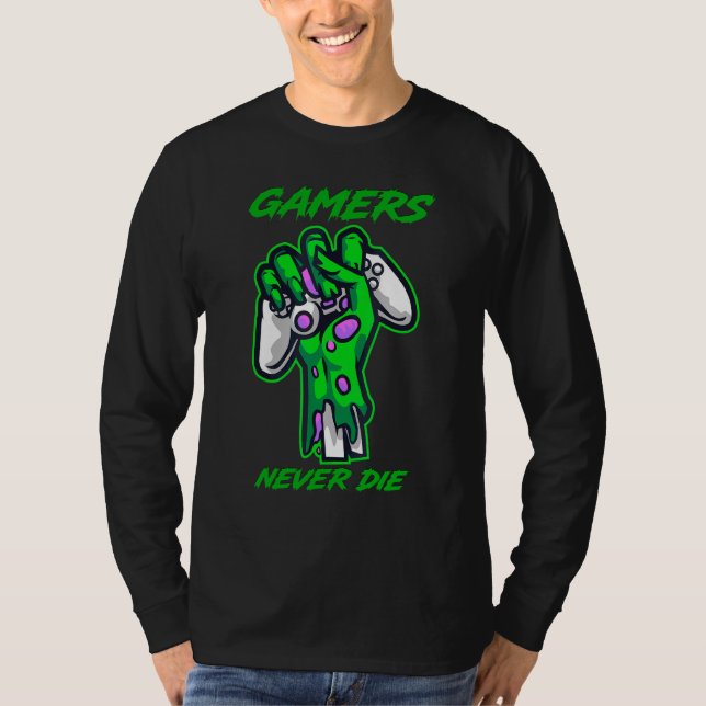 Spelare Dör Aldrig Cool Zombie Tema Spelpresent  T Shirt (Framsida)