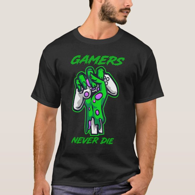 Spelare Dör Aldrig Cool Zombie Tema Spelpresent  T Shirt (Framsida)