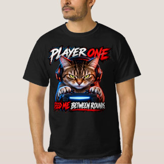 Spelare Ett Gamer Katt Röd Blå Grunge Konst T Shirt