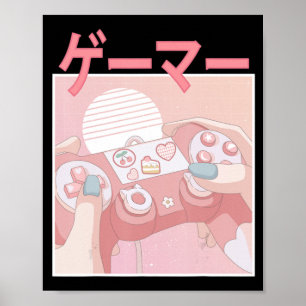 Spelare Girl Anime Kawaii Gaming Cute Video Game W Poster