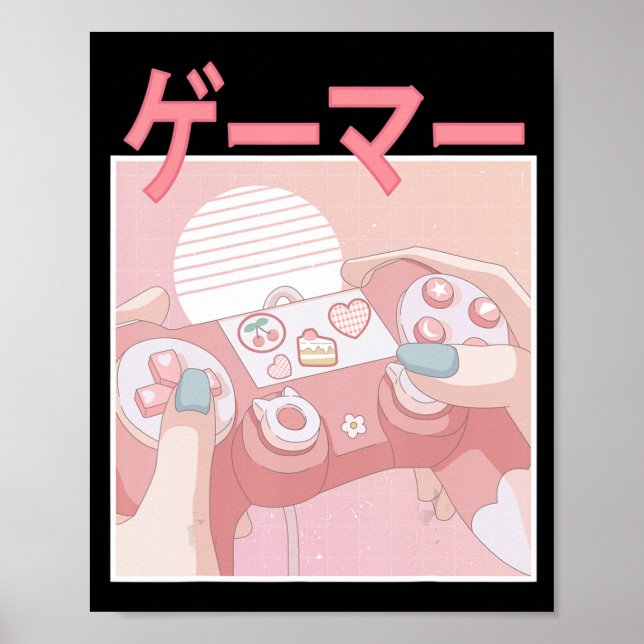 Spelare Girl Anime Kawaii Gaming Cute Video Game W Poster (Framsidan)