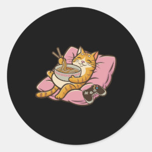 Spelare Katt Ramen Kawaii Spelande Japanska Kvinno Runt Klistermärke