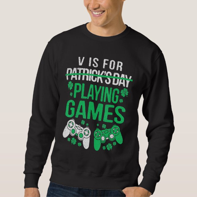 Spelare Manar Boys Spelar spel Roligt St Patrick Lång Ärmad Tröja (Framsida)