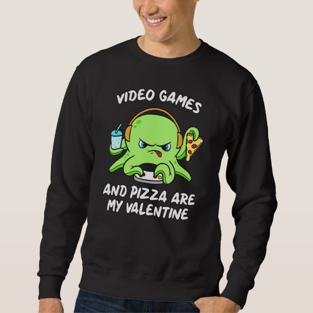 Spelare Octopus Gaming Pizza Funny Video Games Val Lång Ärmad Tröja (Framsida)