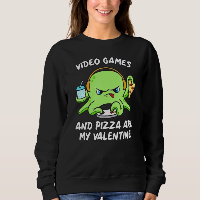 Spelare Octopus Gaming Pizza Funny Video Games Val T Shirt (Framsida)