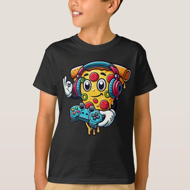 Spelare Pizza Video-spelmat T-shirt (Framsida)