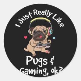 Spelare Pug Älskare Video Games Hund Pug-spel Runt Klistermärke