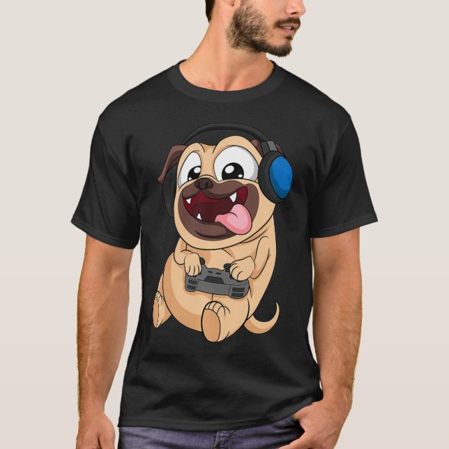 Spelare Pug Hund Pullover T Shirt (Framsida)