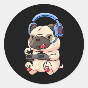 Spelare Pug Spelande Pugs Dataspel Presenter Runt Klistermärke
