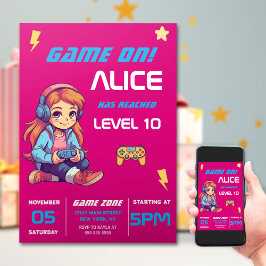 Spelare Rosa Video Game Birthday Inbjudningar