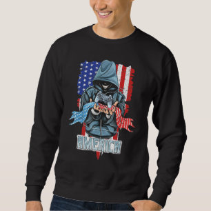 Spelare som innehar Joystick och Amerika Flagga 4: Lång Ärmad Tröja