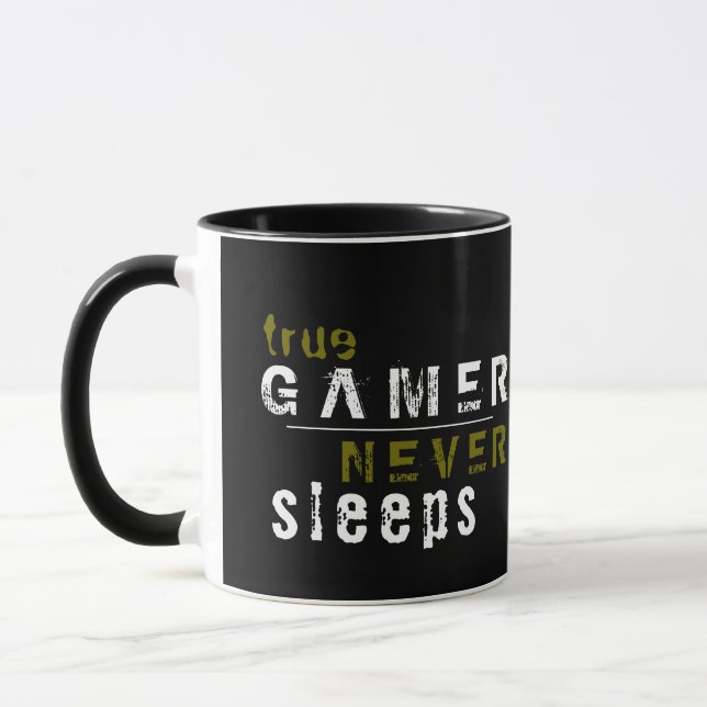 Spelare sover aldrig Svart spelare kaffemugg (Vänster)