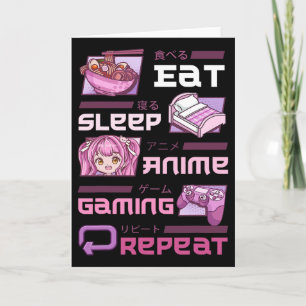 Spelare Spelande Videospel Roligt Äta Sova Anime S Kort