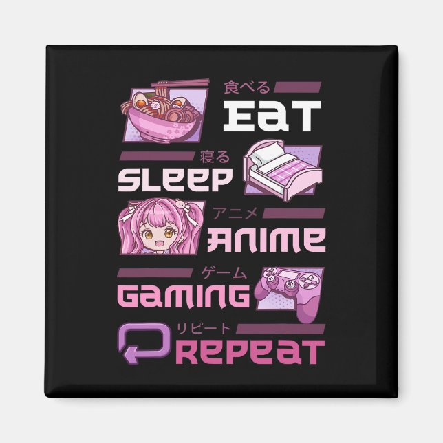 Spelare Spelande Videospel Roligt Äta Sova Anime S Magnet (Framsidan)