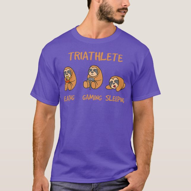 Spelare Triathlete Funny Gaming Sloth Spela spel T Shirt (Framsida)
