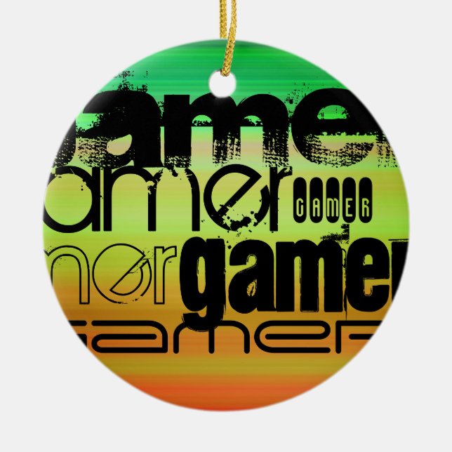 Spelare; Vibrant Grönt, Orange och Gult Julgransprydnad Keramik (Framsidan)