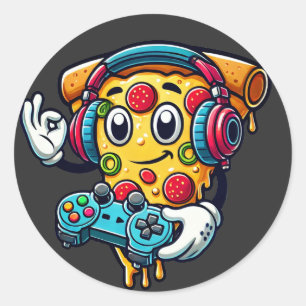 Spelaren Pizza Video Gaming Food Round-etikett Runt Klistermärke